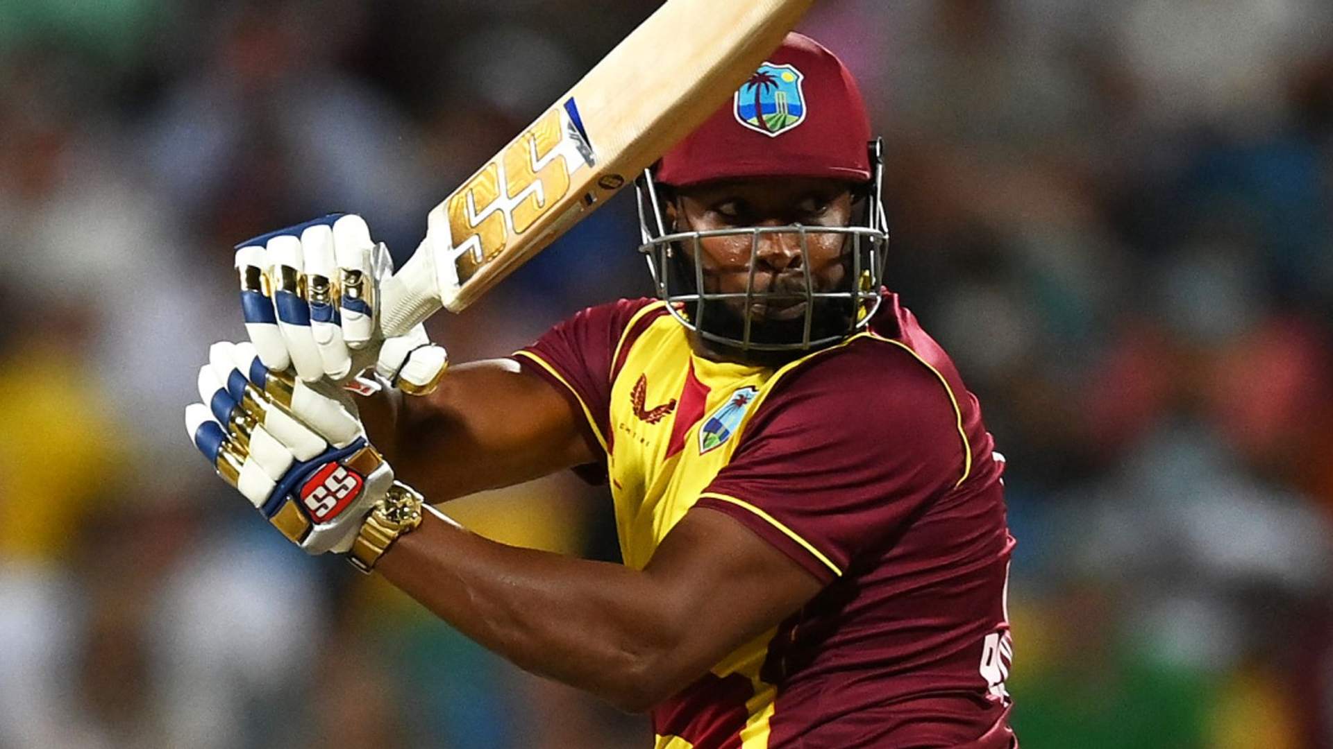 Kieron Pollard in action for the West Indies (Courtesy; West Indies/Twitter)