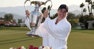 Jennifer Kupcho of the United States with The Dinah Shore Trophy after winning The Chevron Championship (Image Credits - LPGA)