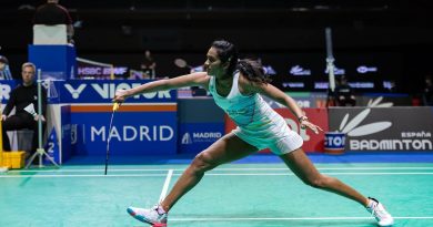 PV Sindhu in action (Image Credits - Twitter/ @ianuragthakur)