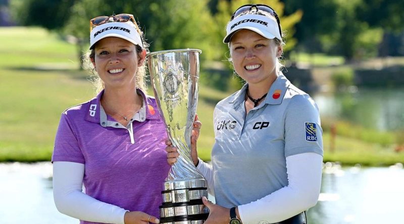 Brooke Henderson (right) with the the Amundi Evian Championship 2022 trophy (Image Credits - Instagram/ @brookehendersongolf)