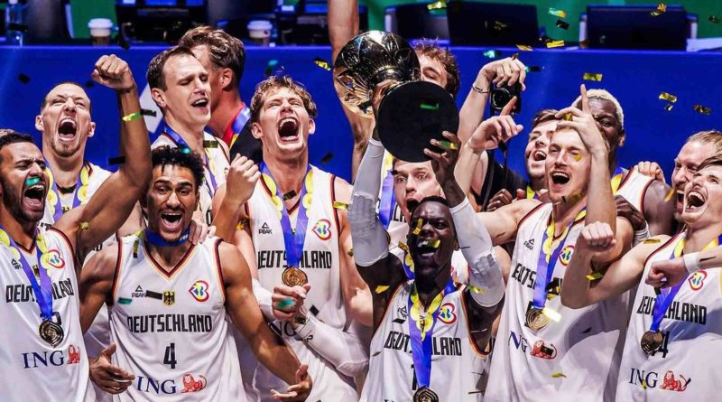 Germany Basketball Team celebrating with the FIBA World Cup trophy [Image Credit: Instagram@fibawc]
