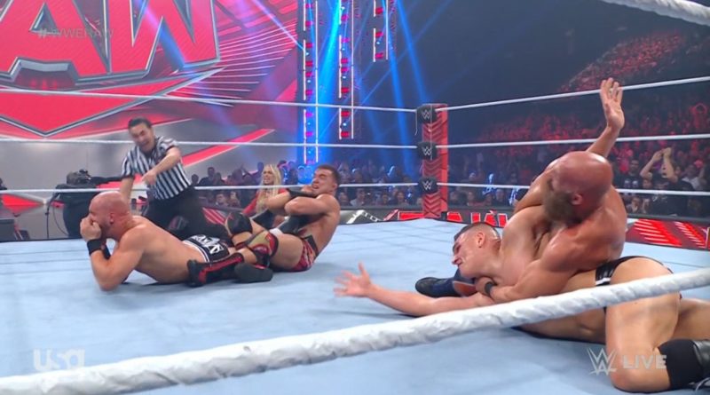 Chad Gable puts anke lock on Giovinci to pick up the win at WWE RAW for the Alpha Academy [Image-Twitter]