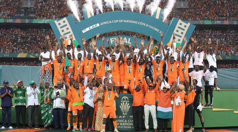 Ivory Coast with the AFCON 2023 Trophy; Credit: Twitter@CAF_Online