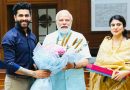 Ravindra Jadeja with his wife Rivaba and India's PM Narendra Modi Credit:Twitter@iamjadeja